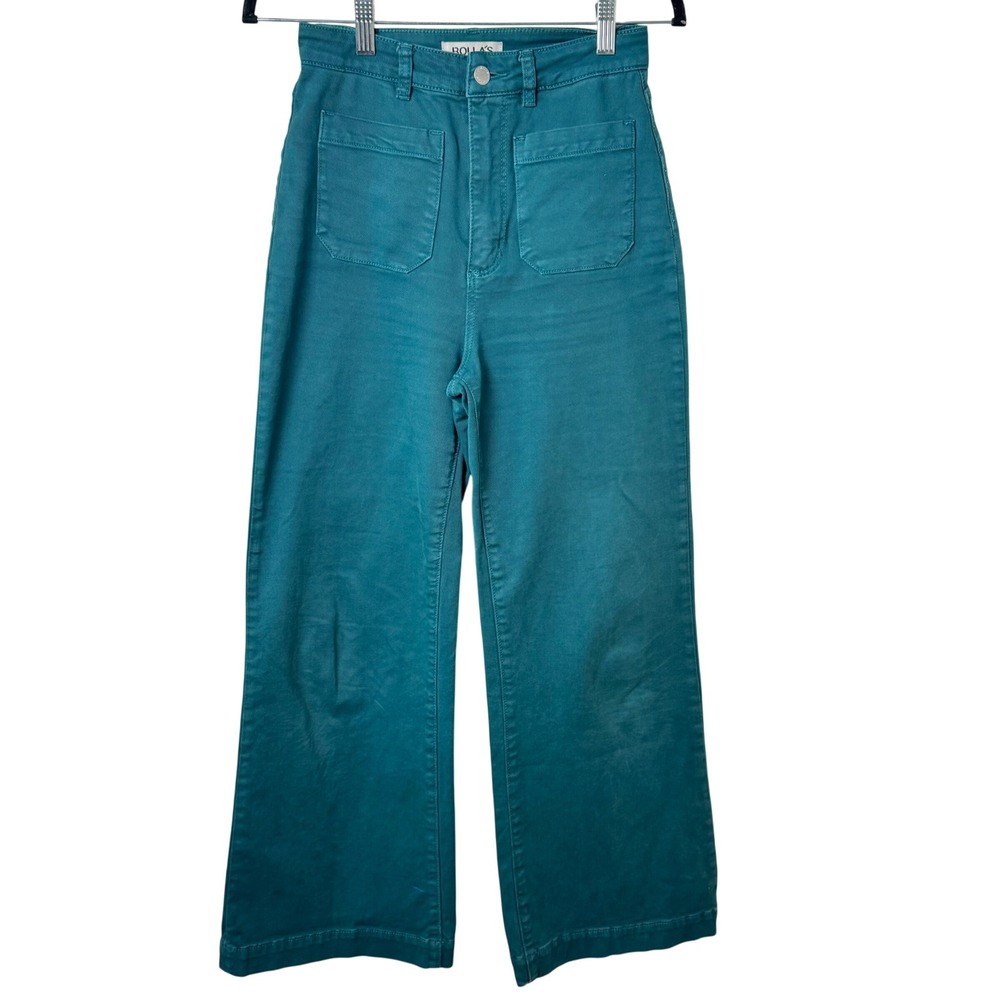 Rolla's Sailor Pants 25 Teal Green High Rise Wide Leg Patch Pockets Sailor Boho